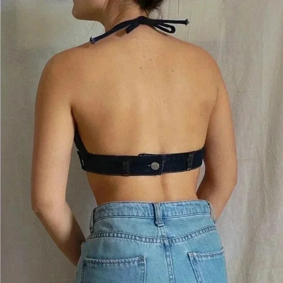 Reworked Blue Denim Bralette - Picture 2 of 3